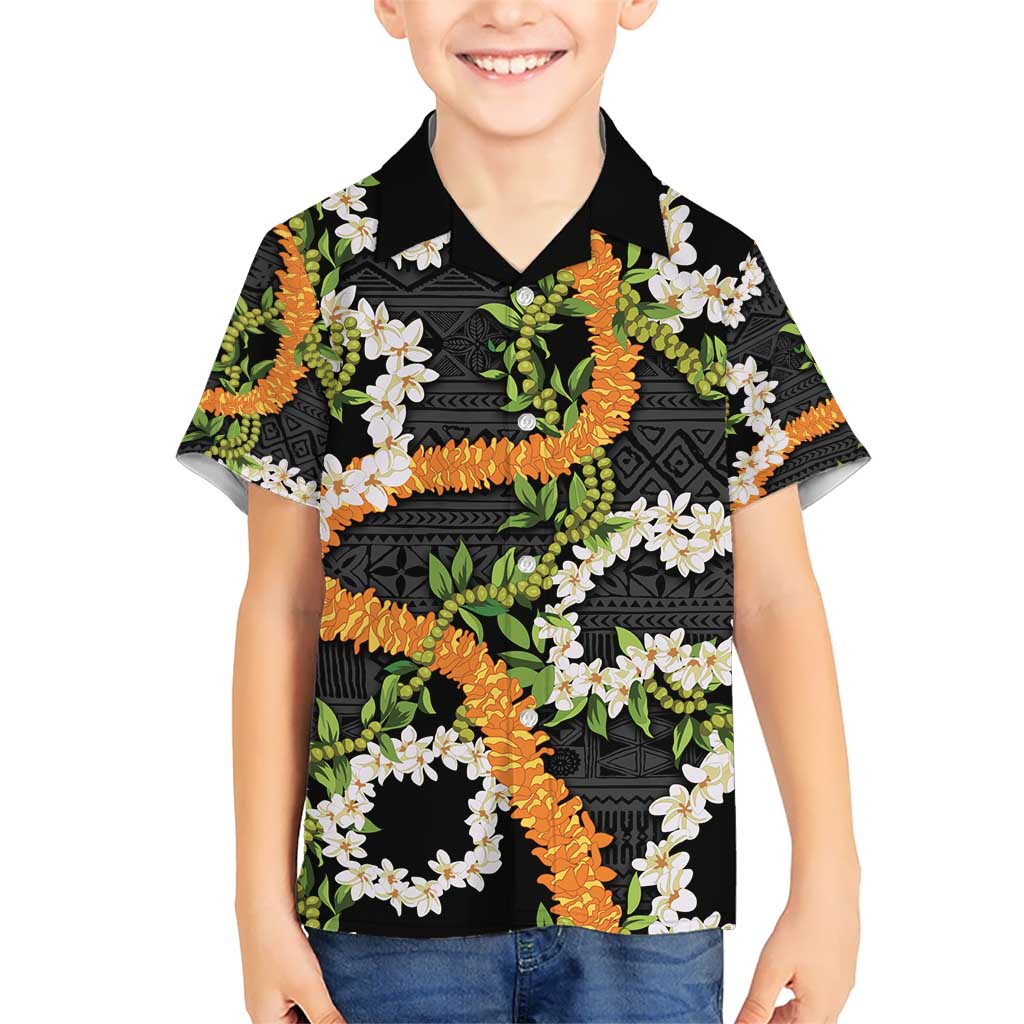 Aloha Festive Hawaii Kid Hawaiian Shirt Mokihana - Maile and Ilima on Black LT7 Kid Black - Polynesian Pride