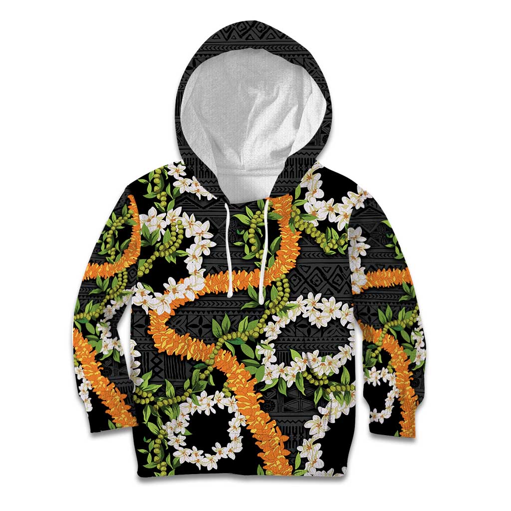 Aloha Festive Hawaii Kid Hoodie Mokihana - Maile and Ilima on Black - Polynesian Pride