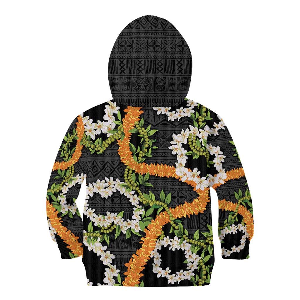 Aloha Festive Hawaii Kid Hoodie Mokihana - Maile and Ilima on Black - Polynesian Pride