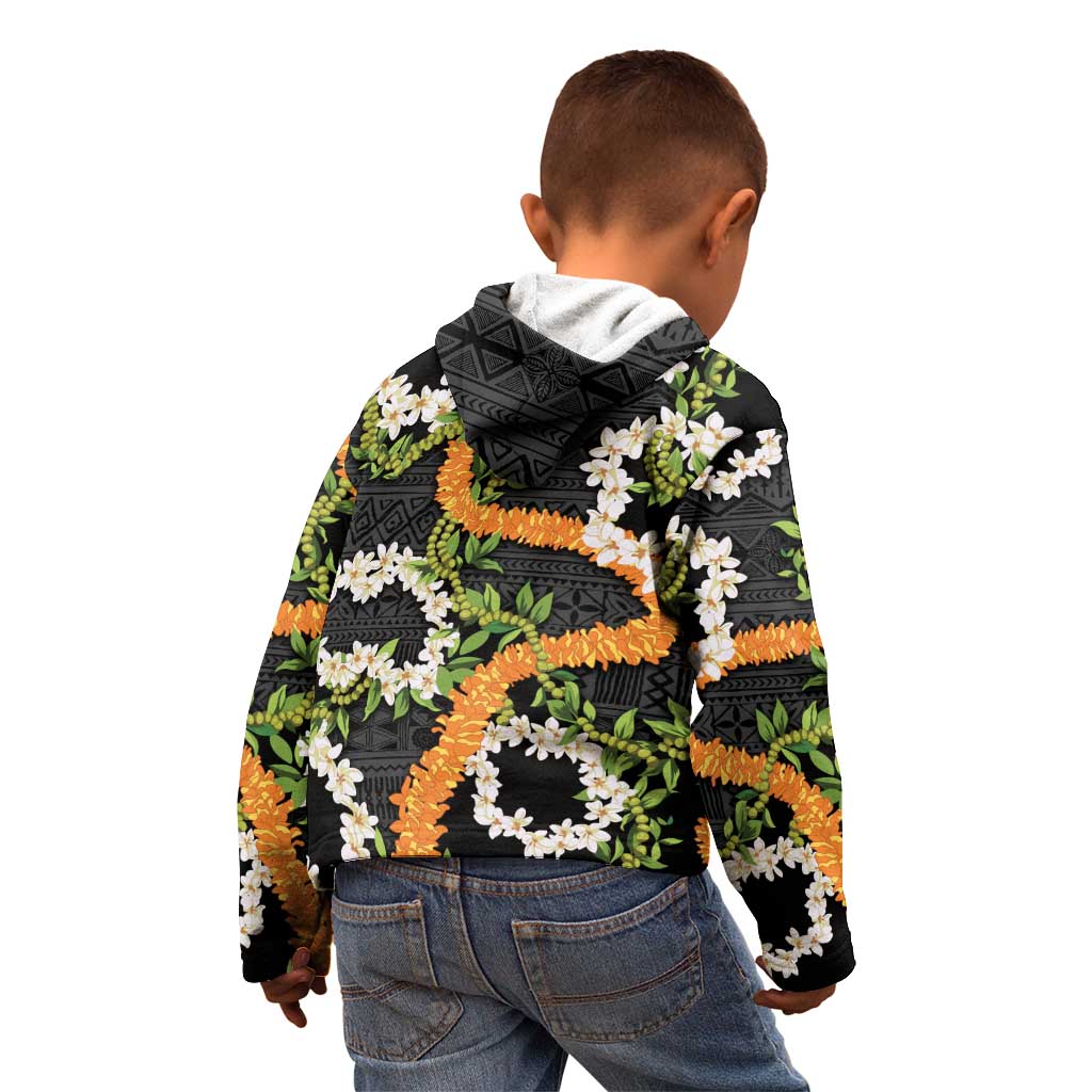 Aloha Festive Hawaii Kid Hoodie Mokihana - Maile and Ilima on Black - Polynesian Pride