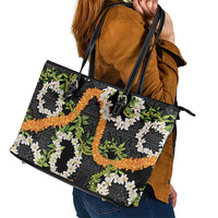Aloha Festive Hawaii Leather Tote Bag Mokihana - Maile and Ilima on Black - Polynesian Pride
