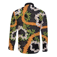 Aloha Festive Hawaii Long Sleeve Button Shirt Mokihana - Maile and Ilima on Black - Polynesian Pride