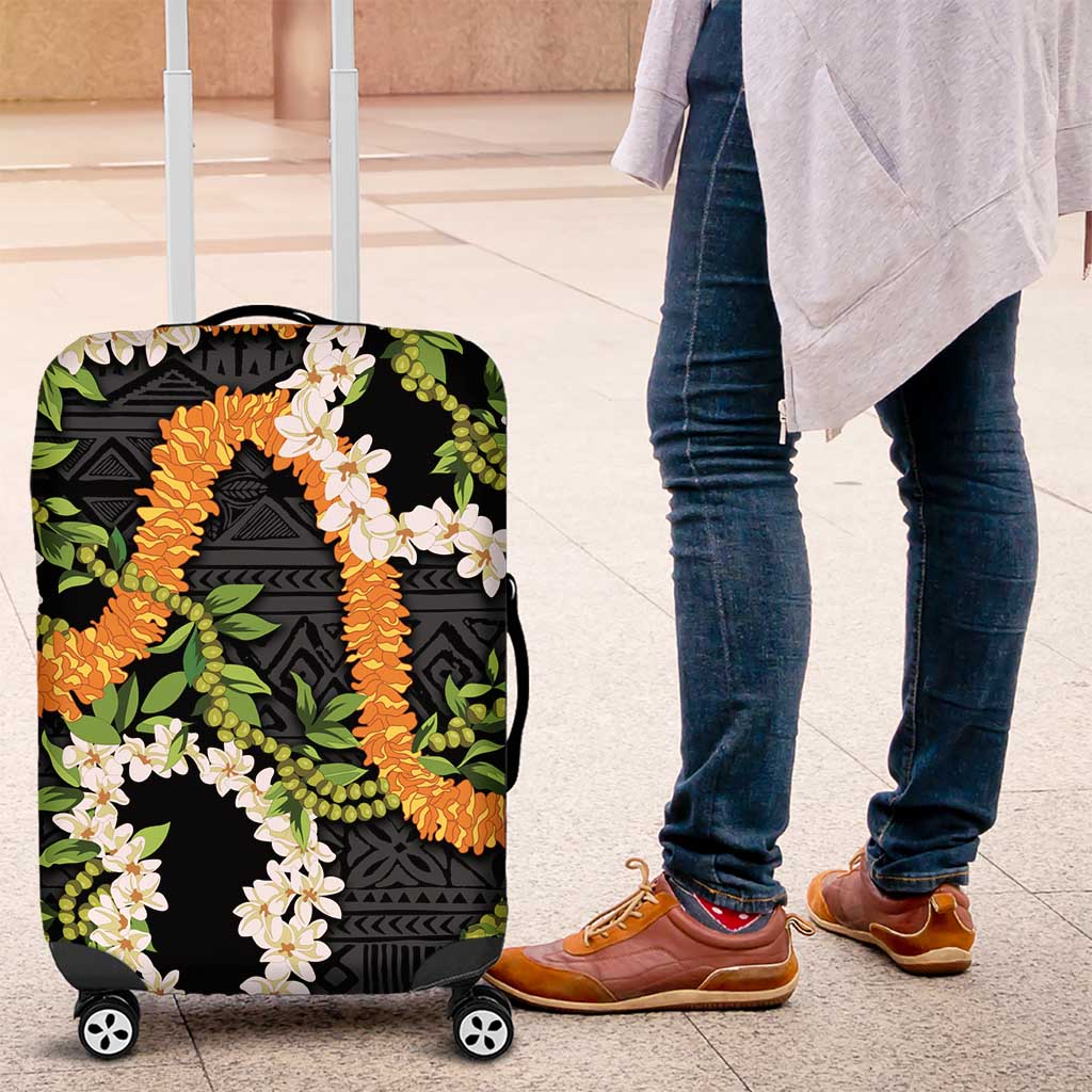 Aloha Festive Hawaii Luggage Cover Mokihana - Maile and Ilima on Black - Polynesian Pride