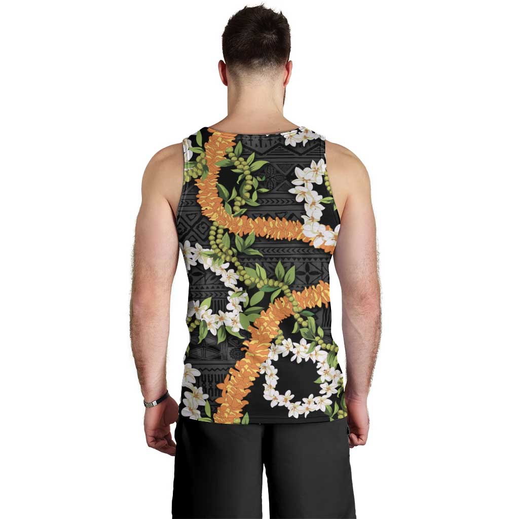 Aloha Festive Hawaii Men Tank Top Mokihana - Maile and Ilima on Black - Polynesian Pride
