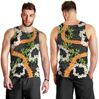Aloha Festive Hawaii Men Tank Top Mokihana - Maile and Ilima on Black - Polynesian Pride
