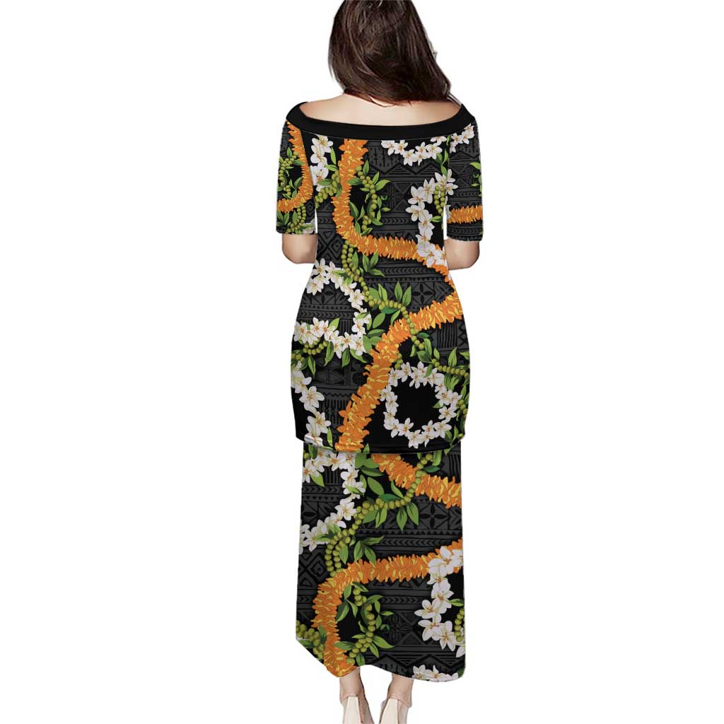 Aloha Festive Hawaii Puletasi Mokihana - Maile and Ilima on Black - Polynesian Pride