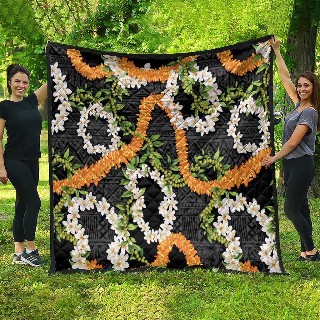Aloha Festive Hawaii Quilt Mokihana - Maile and Ilima on Black - Polynesian Pride