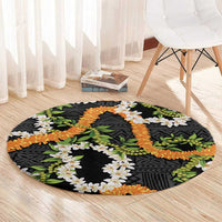 Aloha Festive Hawaii Round Carpet Mokihana - Maile and Ilima on Black - Polynesian Pride