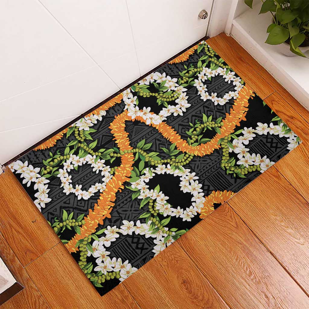 Aloha Festive Hawaii Rubber Doormat Mokihana - Maile and Ilima on Black - Polynesian Pride