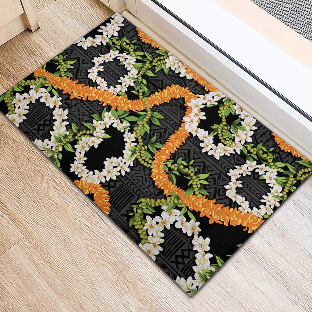 Aloha Festive Hawaii Rubber Doormat Mokihana - Maile and Ilima on Black - Polynesian Pride