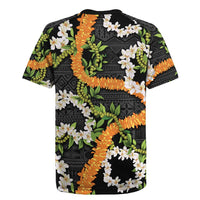 Aloha Festive Hawaii Rugby Jersey Mokihana - Maile and Ilima on Black - Polynesian Pride