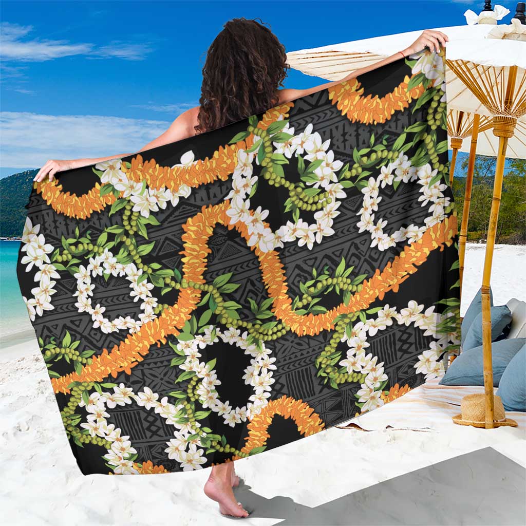 Aloha Festive Hawaii Sarong Mokihana - Maile and Ilima on Black LT7 One Size 44 x 66 inches Black - Polynesian Pride