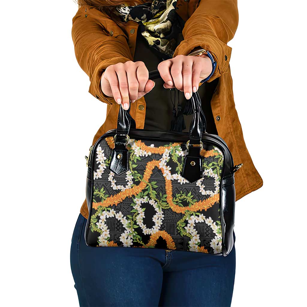 Aloha Festive Hawaii Shoulder Handbag Mokihana - Maile and Ilima on Black LT7 One Size Black - Polynesian Pride