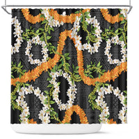 Aloha Festive Hawaii Shower Curtain Mokihana - Maile and Ilima on Black - Polynesian Pride