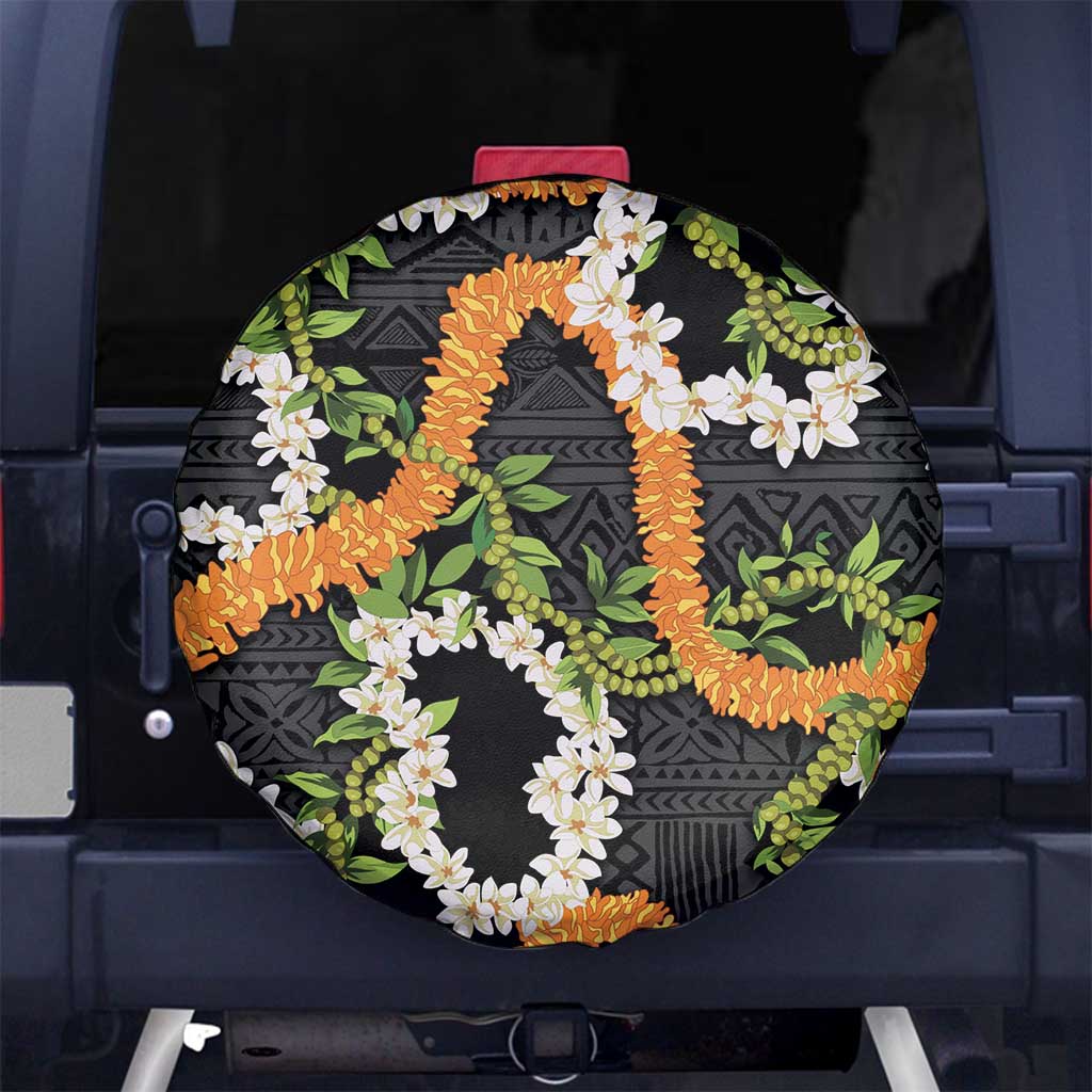 Aloha Festive Hawaii Spare Tire Cover Mokihana - Maile and Ilima on Black - Polynesian Pride