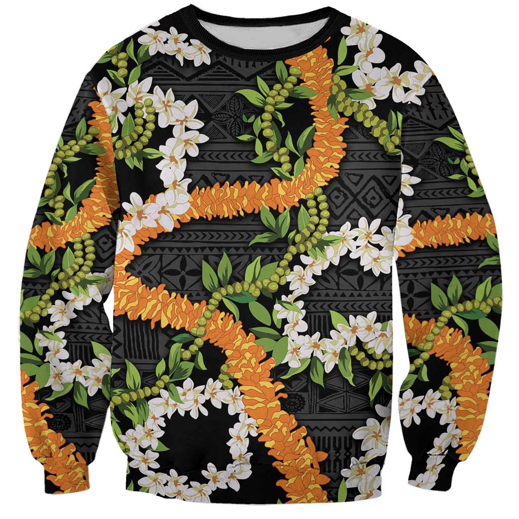 Aloha Festive Hawaii Sweatshirt Mokihana - Maile and Ilima on Black LT7 Unisex Black - Polynesian Pride