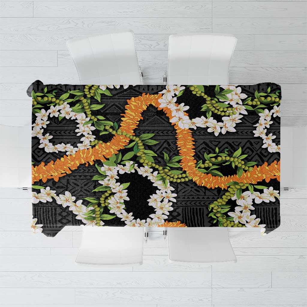 Aloha Festive Hawaii Tablecloth Mokihana - Maile and Ilima on Black LT7 Black - Polynesian Pride