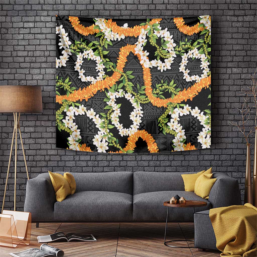 Aloha Festive Hawaii Tapestry Mokihana - Maile and Ilima on Black LT7 Black - Polynesian Pride