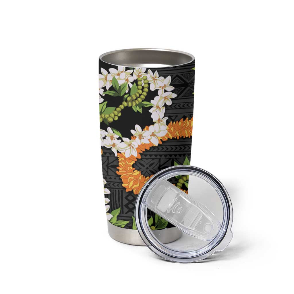 Aloha Festive Hawaii Tumbler Cup Mokihana - Maile and Ilima on Black - Polynesian Pride