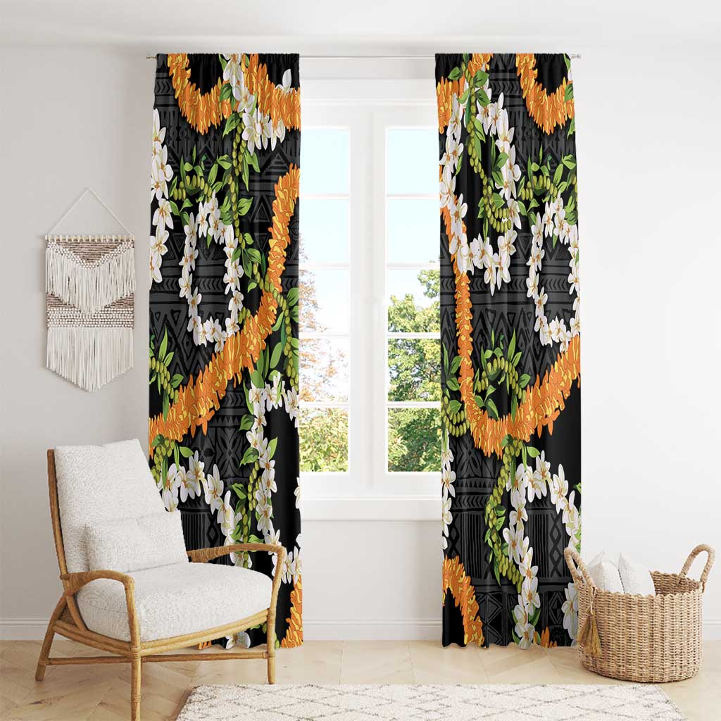 Aloha Festive Hawaii Window Curtain Mokihana - Maile and Ilima on Black - Polynesian Pride