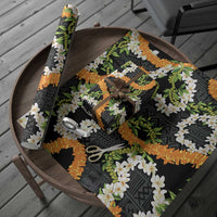 Aloha Festive Hawaii Wrapping Paper Mokihana - Maile and Ilima on Black LT7 - Polynesian Pride