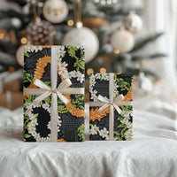 Aloha Festive Hawaii Wrapping Paper Mokihana - Maile and Ilima on Black LT7 - Polynesian Pride
