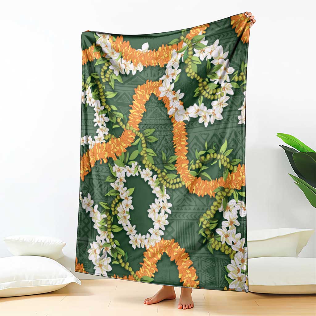 Aloha Festive Hawaii Blanket Mokihana - Maile and Ilima on Forest Green LT7 - Polynesian Pride
