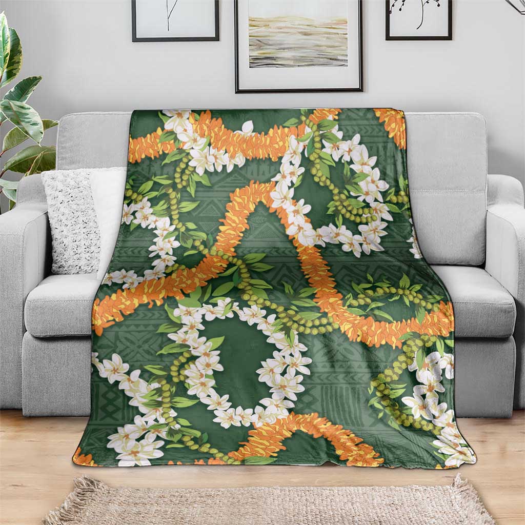 Aloha Festive Hawaii Blanket Mokihana - Maile and Ilima on Forest Green LT7 - Polynesian Pride