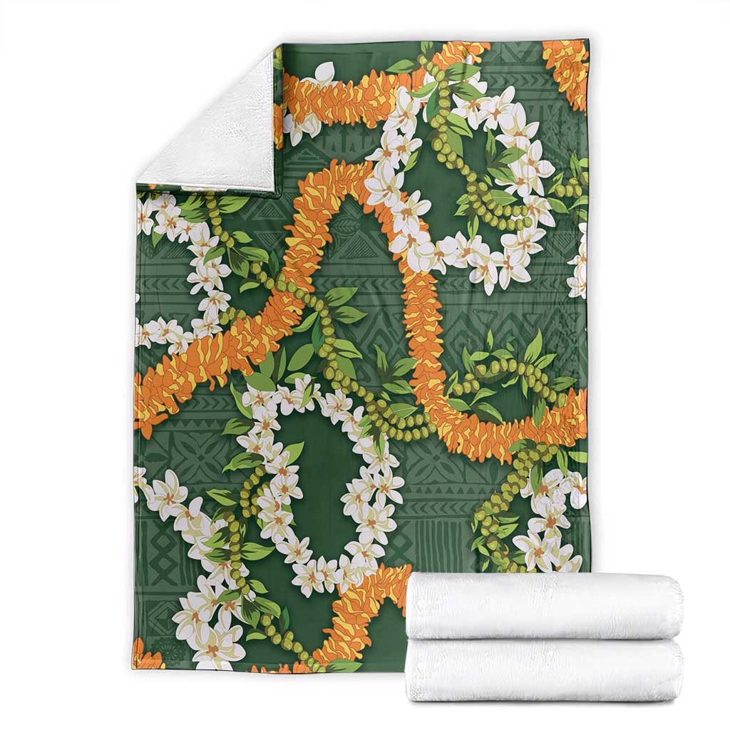 Aloha Festive Hawaii Blanket Mokihana - Maile and Ilima on Forest Green LT7 - Polynesian Pride