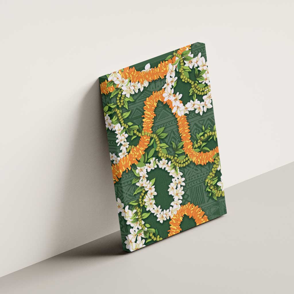Aloha Festive Hawaii Canvas Wall Art Mokihana - Maile and Ilima on Forest Green - Polynesian Pride