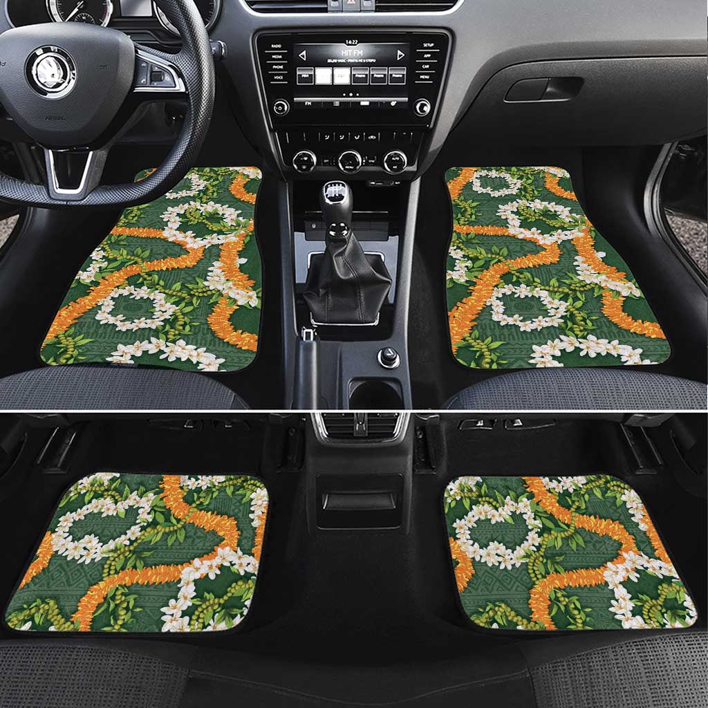 Aloha Festive Hawaii Car Mats Mokihana - Maile and Ilima on Forest Green - Polynesian Pride