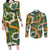 Aloha Festive Hawaii Couples Matching Long Sleeve Bodycon Dress and Long Sleeve Button Shirt Mokihana - Maile and Ilima on Forest Green - Polynesian Pride