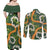 Aloha Festive Hawaii Couples Matching Off Shoulder Maxi Dress and Long Sleeve Button Shirt Mokihana - Maile and Ilima on Forest Green - Polynesian Pride