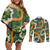 Aloha Festive Hawaii Couples Matching Off Shoulder Short Dress and Long Sleeve Button Shirt Mokihana - Maile and Ilima on Forest Green - Polynesian Pride