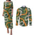Aloha Festive Hawaii Couples Matching Puletasi and Long Sleeve Button Shirt Mokihana - Maile and Ilima on Forest Green - Polynesian Pride