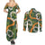 Aloha Festive Hawaii Couples Matching Summer Maxi Dress and Long Sleeve Button Shirt Mokihana - Maile and Ilima on Forest Green - Polynesian Pride