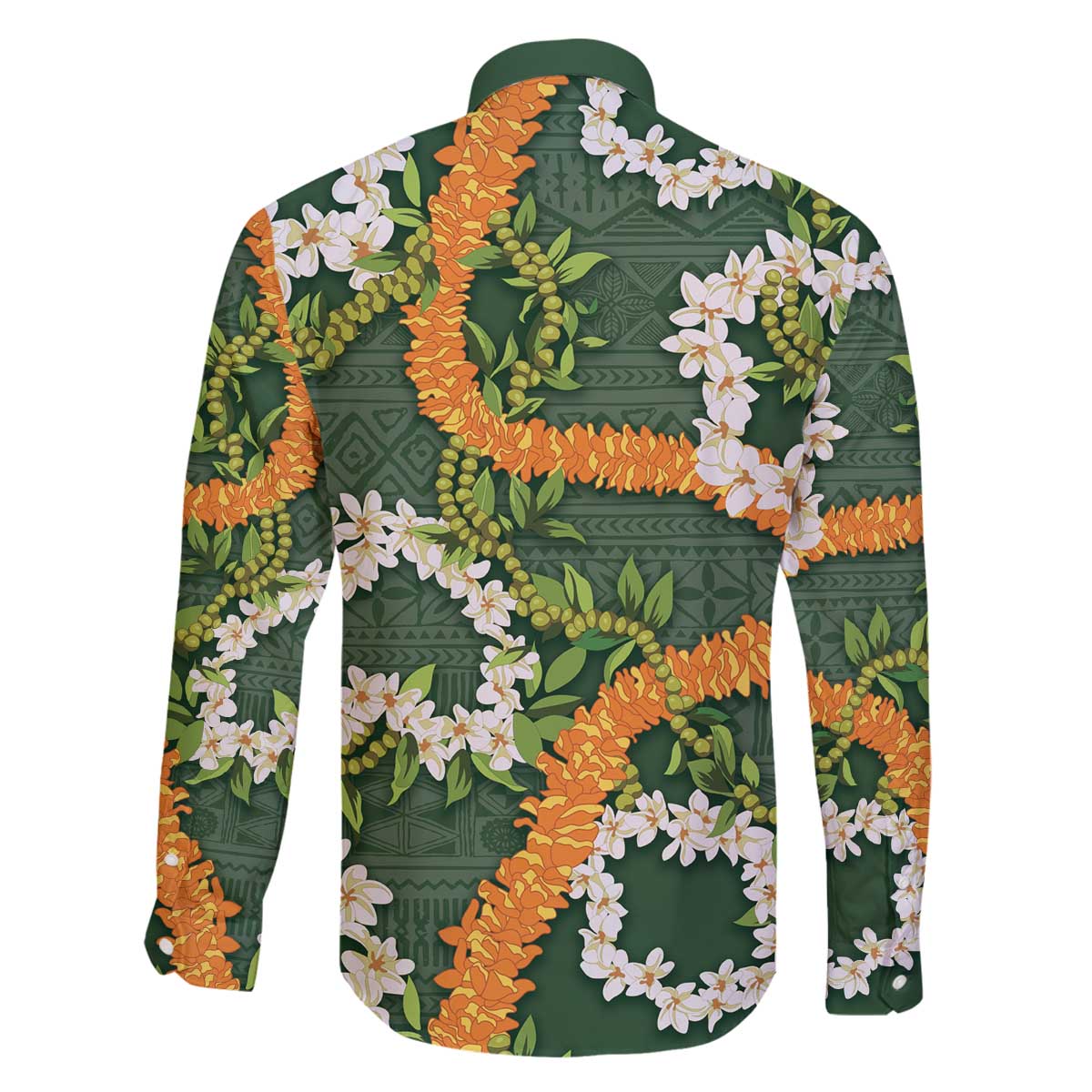 Aloha Festive Hawaii Family Matching Off The Shoulder Long Sleeve Dress and Hawaiian Shirt Mokihana - Maile and Ilima on Forest Green - Polynesian Pride
