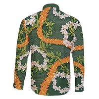 Aloha Festive Hawaii Family Matching Off Shoulder Maxi Dress and Hawaiian Shirt Mokihana - Maile and Ilima on Forest Green LT7 - Polynesian Pride