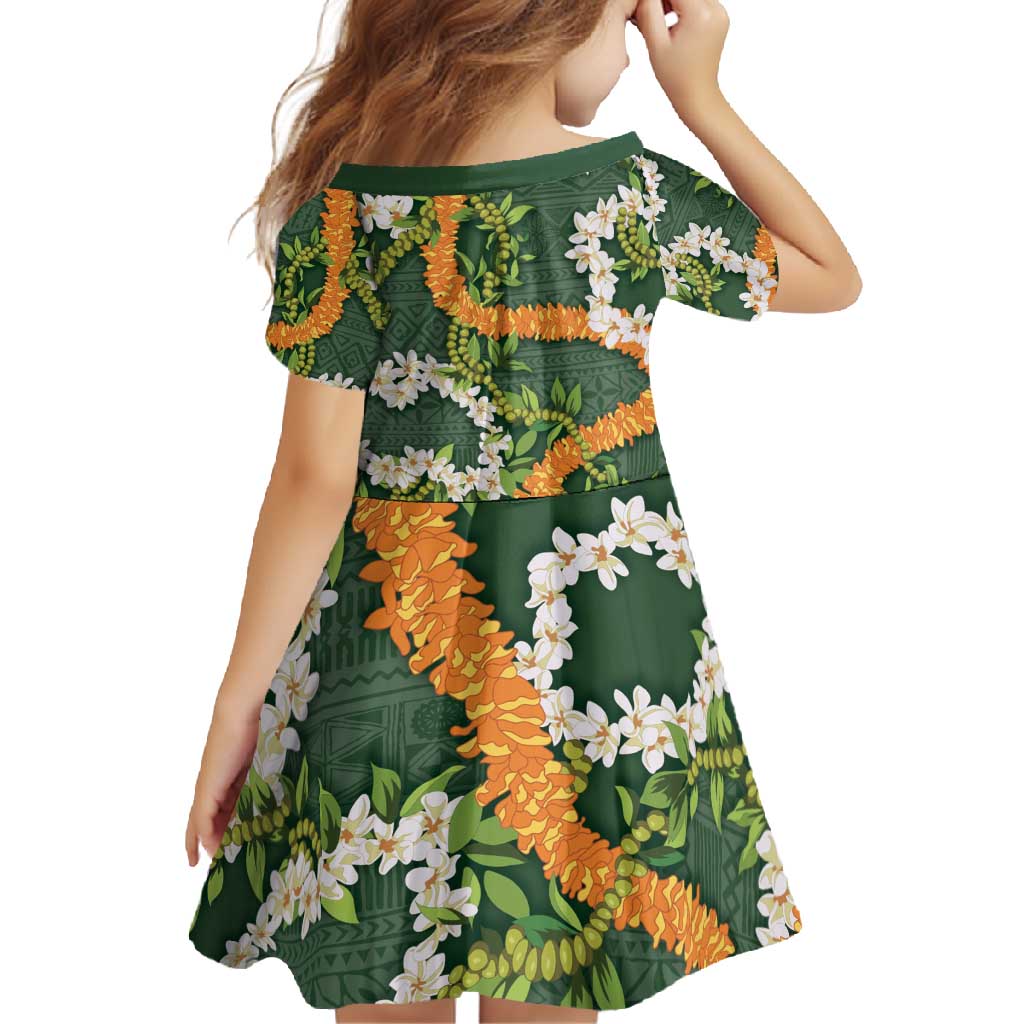 Aloha Festive Hawaii Family Matching Short Sleeve Bodycon Dress and Hawaiian Shirt Mokihana - Maile and Ilima on Forest Green - Polynesian Pride