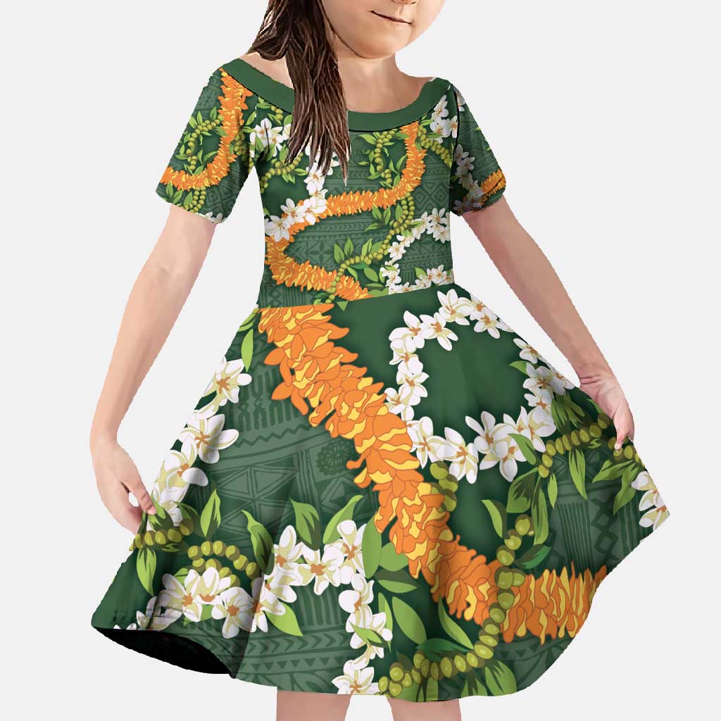 Aloha Festive Hawaii Family Matching Summer Maxi Dress and Hawaiian Shirt Mokihana - Maile and Ilima on Forest Green - Polynesian Pride