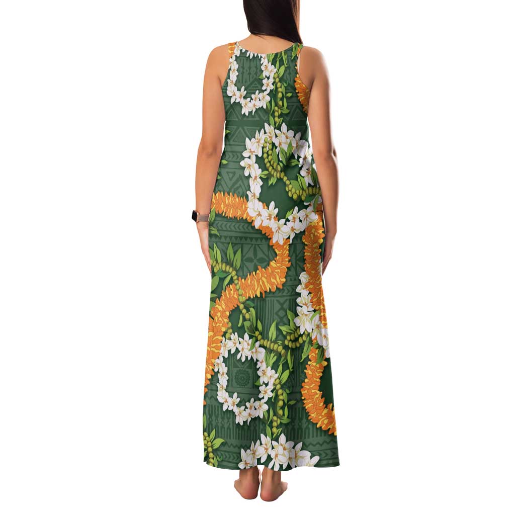 Aloha Festive Hawaii Family Matching Tank Maxi Dress and Hawaiian Shirt Mokihana - Maile and Ilima on Forest Green - Polynesian Pride