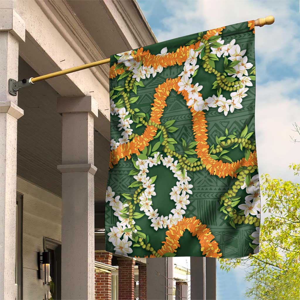 Aloha Festive Hawaii Garden Flag Mokihana - Maile and Ilima on Forest Green - Polynesian Pride