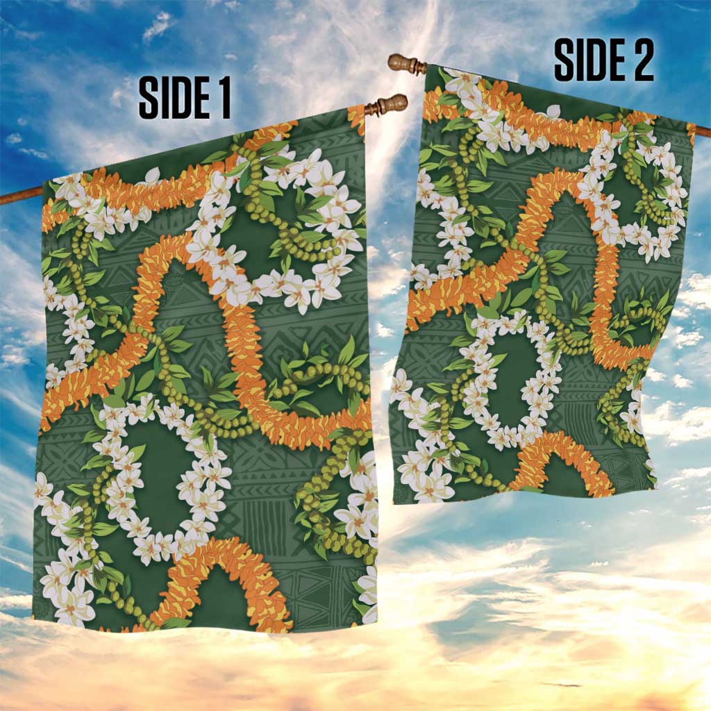 Aloha Festive Hawaii Garden Flag Mokihana - Maile and Ilima on Forest Green - Polynesian Pride