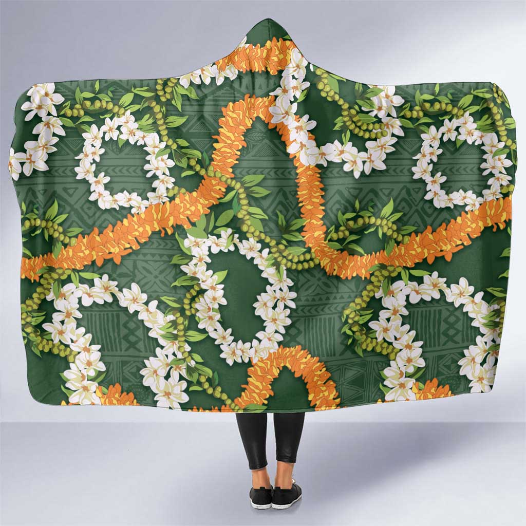 Aloha Festive Hawaii Hooded Blanket Mokihana - Maile and Ilima on Forest Green LT7 One Size Forest Green - Polynesian Pride
