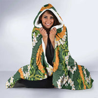 Aloha Festive Hawaii Hooded Blanket Mokihana - Maile and Ilima on Forest Green - Polynesian Pride