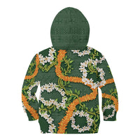 Aloha Festive Hawaii Kid Hoodie Mokihana - Maile and Ilima on Forest Green - Polynesian Pride