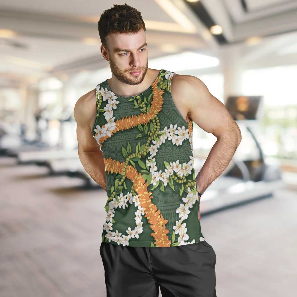 Aloha Festive Hawaii Men Tank Top Mokihana - Maile and Ilima on Forest Green - Polynesian Pride