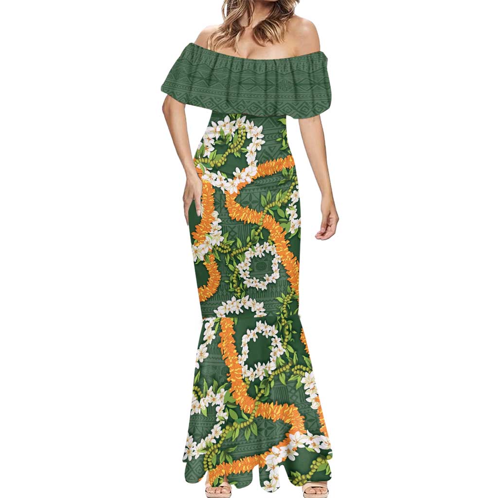 Aloha Festive Hawaii Mermaid Dress Mokihana - Maile and Ilima on Forest Green - Polynesian Pride
