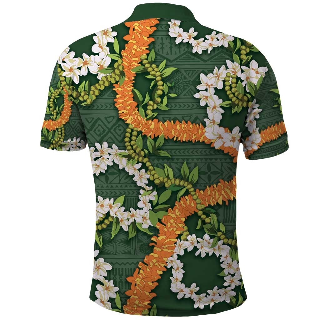 Aloha Festive Hawaii Polo Shirt Mokihana - Maile and Ilima on Forest Green - Polynesian Pride
