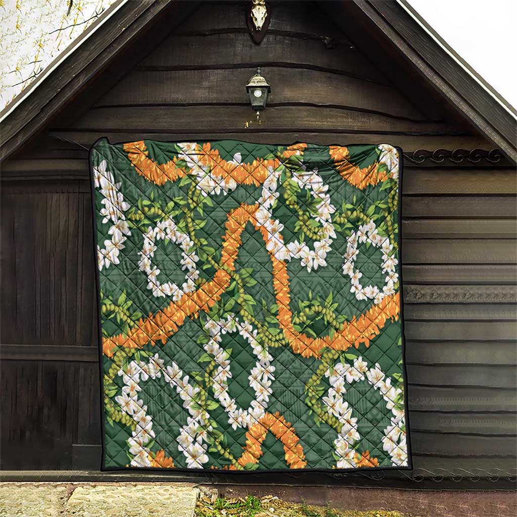 Aloha Festive Hawaii Quilt Mokihana - Maile and Ilima on Forest Green - Polynesian Pride